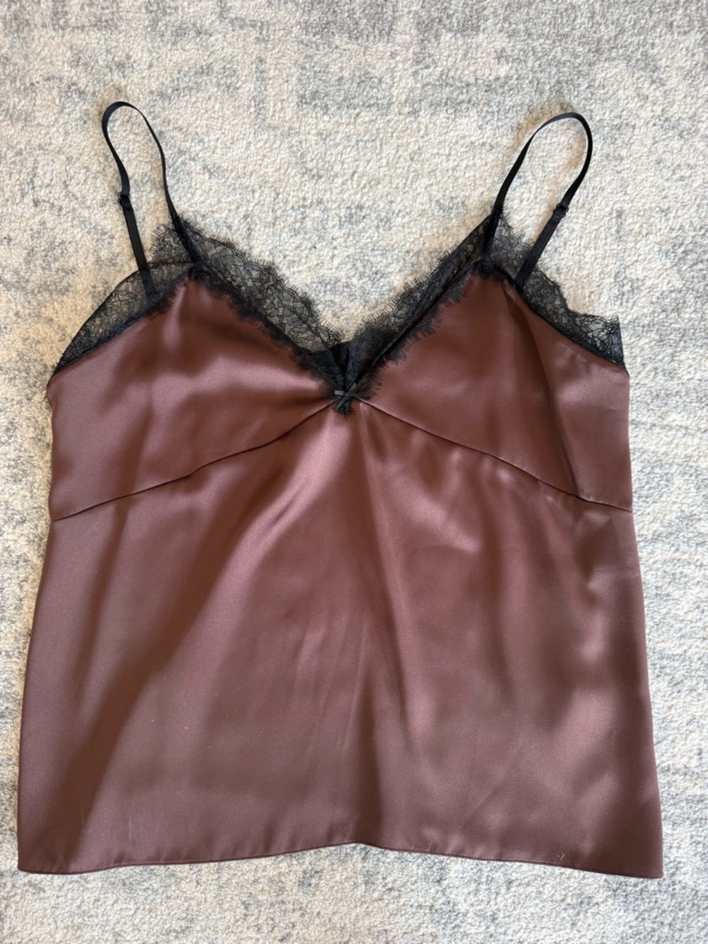 Zara Brown Satin Camisole with Black Lace Trim